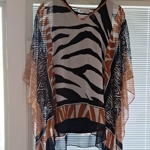 Susan Graver Zebra Print Poncho Blouse with Black And Brown Accents